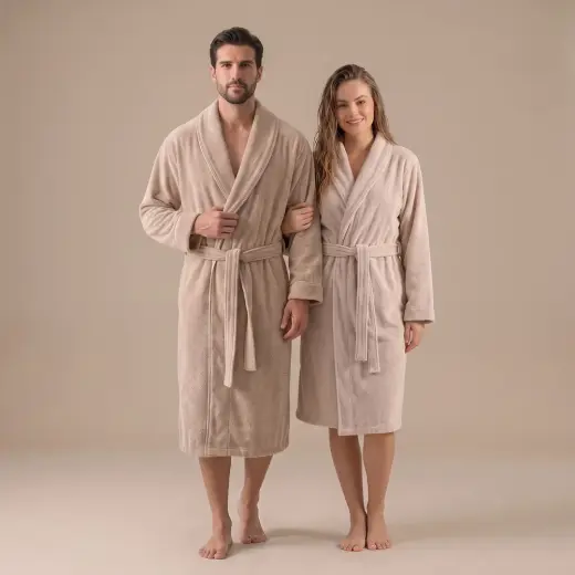 Solıd Bambu Unısex Bornoz Kum Taşı