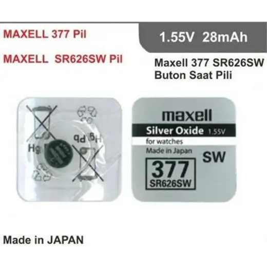 Maxell SR-626SW Para Pil (377) 1.55V 28 mAh Silver Oksit Saat Pili Uyumluluk