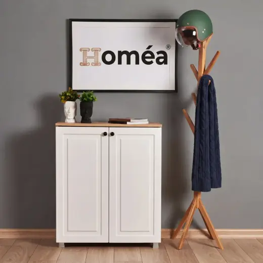Homea 2 Kapaklı Ayakkabı Dolabı Safir Meşe Beyaz