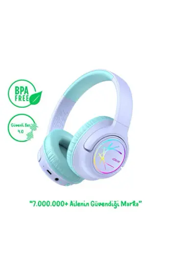 BTH18 LED Işıklı Çocuk Bluetooth Kulaklık -Mor BPA Free