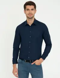 Lacivert Slim Fit Basic Gömlek 2