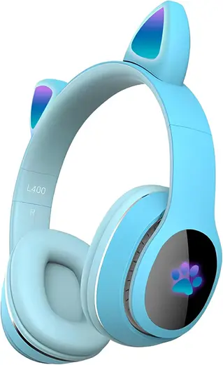 Babilden Kedi Kulak Rgb Led Işıklı Kablosuz Bluetooth Kulaklık Mikronlu Hafıza Kartı Girişli Kedi Kulaklık (Mavi)