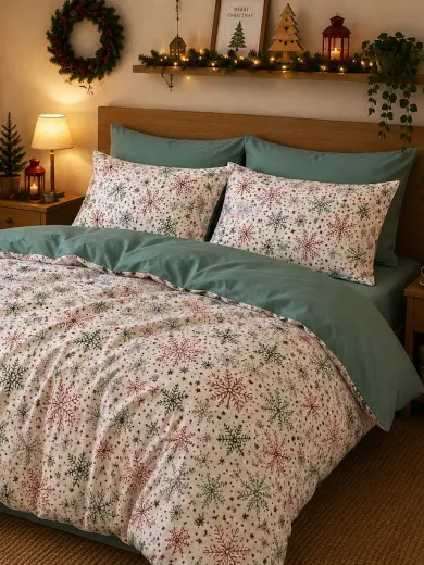 Mystory Home Çift Kişilik Christmas Nevresim Takımı Yılbaşı Kırmızı - Yeşil
