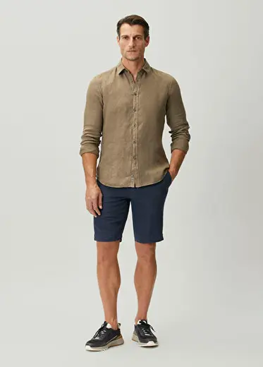 Lacivert Keten Bermuda