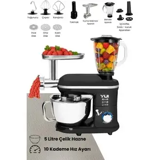Yui M120 Multi Fonksiyonel 3'ü Bir Arada Kıyma Setli ve Blender Özellikli Stantlı Mikser - Siyah