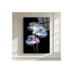 Mgi Design Dekoratif Cam Tablo – Işıltılı Mavi Çiçek Motifli Duvar Dekoru | Çiçek Temalı Dekoratif Duvar Tablosu, Salon Ve Yatak Odası Dekoru, 70x100 cm