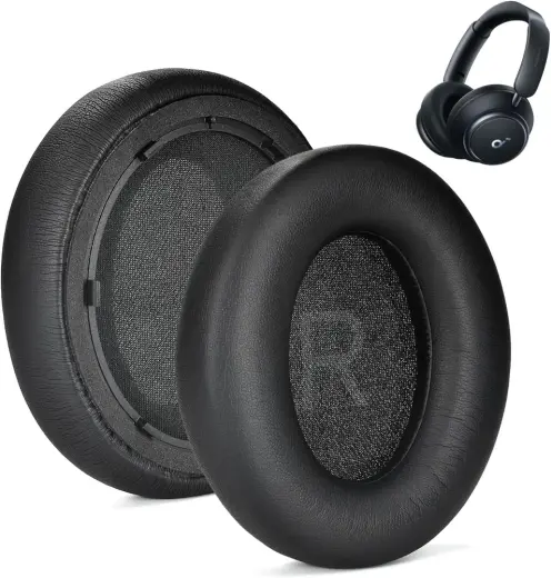 Yedek kulak yastığı, Anker Soundcore Life Q45 ile uyumlu, Ears Cushion Foam Cover proteinli ve yumuşak deri ve hafızalı köpük, kulaklık, deri kılıf, kulak koruyucu (siyah)
