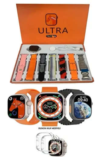 Smart Watch 8 Ultra 7in1 Hd Ekranlı Akıllı Saat 7 Kordonlu Takvim Spor Menülü Siri Özelikli