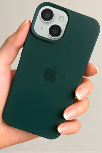 Iphone 15 Uyumlu Kılıf Logolu Lansman Soft Yumuşak Içi Kadife Silikon Kapak Yeşil
