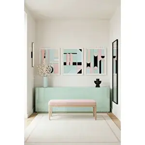 Tontilika Modern Pastel Geometrik Uyum 3’lü Ahşap Çerçeveli Tablo Seti 50 x 70 cm