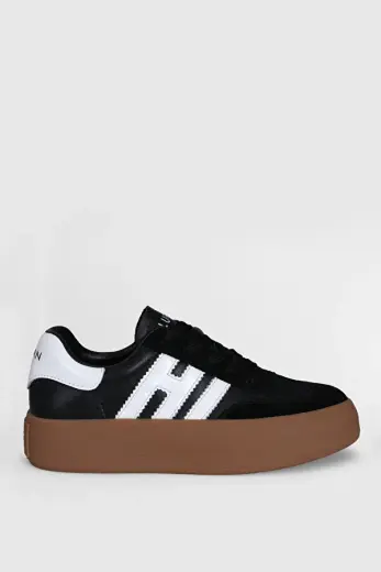 Siyah Hakiki Deri Bağcıklı Unisex Sneaker