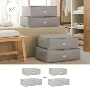 Ocean Home Textile 4'lü Gri Balıksırtı Baza Altı Hurç Set 2 Adet 62 X 46 X 22 / 2 Adet 74 X 46 X 22 Cm