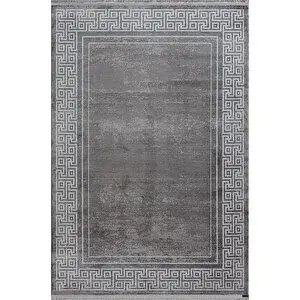 Karmen Halı Trend 2809 Gri Halı Krem Kenar Çerçeveli Modern Ince Yumuşak Akrilik Tozuaz Salon Halısı Koridor 200x290 cm