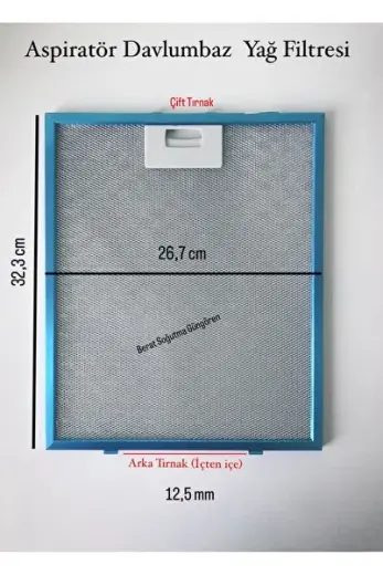 Twix 26,7 X 32,3 Arka Tırnak Arası 12,5 Cm Aspiratör Davlumbaz Alüminyum Yağ Filtresi