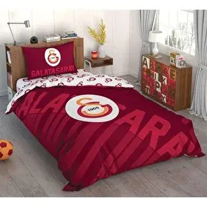 Taç Lisanslı Galatasaray Kırmızı Logo Pamuk Tek Kişilik Nevresim Takımı