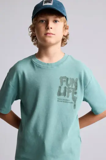 Overshirt Fit Yazılı Tişört Erkek Çocuk