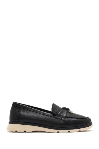 Kadın siyah deri comfort loafer