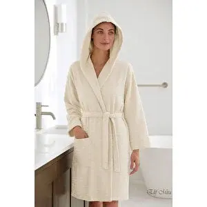Mira Home Kapşonlu Pamuklu Erkek / Kadın Bornoz | Büyük Beden Seçenekli Silvia Krem-l-xl Krem
