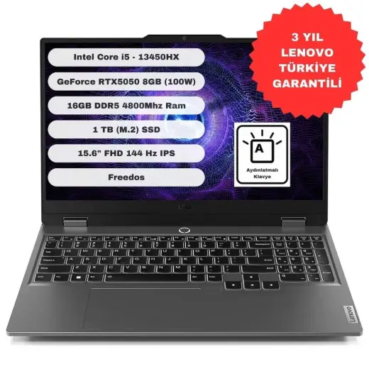 Lenovo LOQ 15IRX10 Intel Core i5 13450HX 16 GB 1 TB SSD RTX5050 Freedos 15.6" FHD 83JE00XNTR