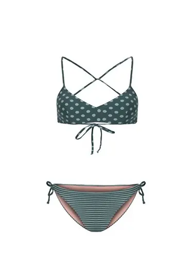 Elda Yeşil Çizgili ve Puantiyeli Bikini Takımı