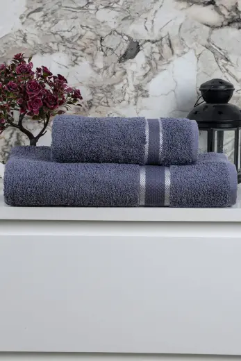 %100 Pamuk 2 Parça Kadın/erkek Banyo Duş Hamam Havlu Seti 90x150 Cm Antrasit