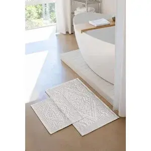 Soley | 2'li Banyo Paspas Seti | Kaymaz Taban %100 Pamuk | 60x100 - 50x60 Cm 1000 Beyaz