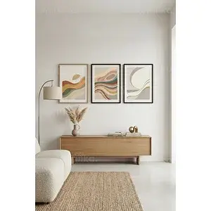 Tontilika Modern Soyut Dalgalı Peyzaj 3’lü Ahşap Çerçeveli Tablo Seti 50 x 70 cm