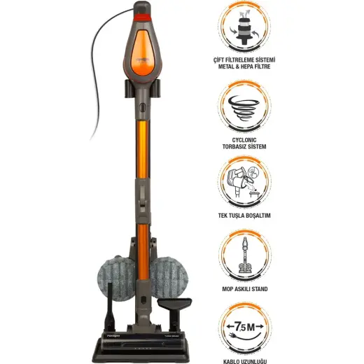 Fantom Pluto P 6100 Plus Cyclone Elektrikli Moplu Dikey Süpürge Antrasit