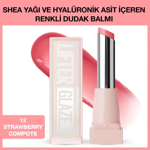 Maybelline New York Lifter Glaze Shea Yağı ve Hyalüronik Asit İçeren Renkli Dudak Balmı 12 Strawberry Compote