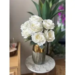Nettenevime Yapay Çiçek 7li Gül Demeti 40*30cm 1.kalite Büyükboy Beyaz