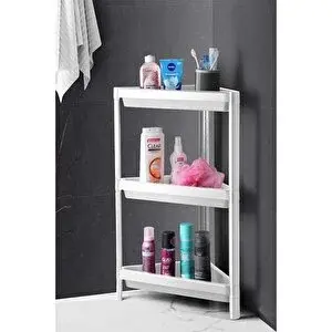 Devigo 3 Katlı Üçgen Köşe Rafı - Plastik - Banyo, Mutfak, Balkon, Kiler Düzenleyici Raf, Beyaz Beyaz