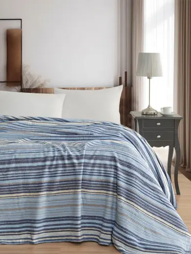 Vicuna Home 4 Mevsim Pamuklu Battaniye - Çift Kişilik Mavi