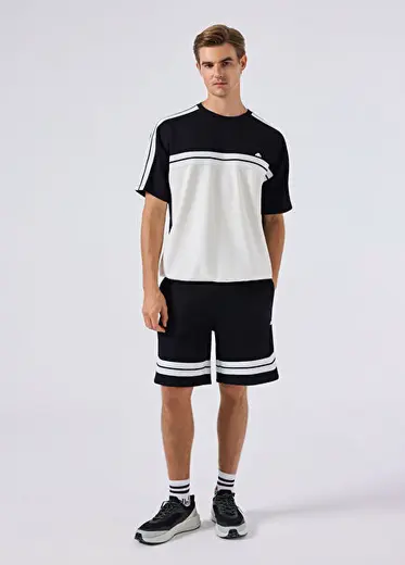 Siyah Beyaz Detaylı Modal Kısa Kollu Erkek T-shirt 6SM5034-BK