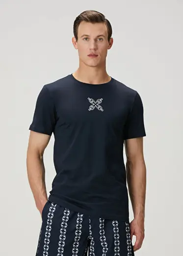 Lacivert Logo Baskılı Basic T-shirt