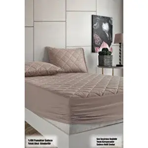 Formeya Formeya Alez Kahverengi %100 Pamuk Kapitone Yatak Koruyucu Alez Fitted Çarşaf 150x200 cm