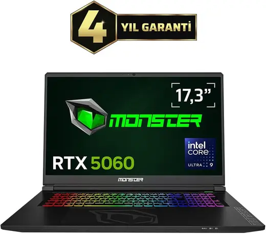 Monster Tulpar T7 V26.4.5 Intel Core Ultra 9 185H 32 GB RAM 1 TB SSD 8 GB RTX 5060 Windows 11 Home 17,3" FHD 144 Hz Oyun Bilgisayarı