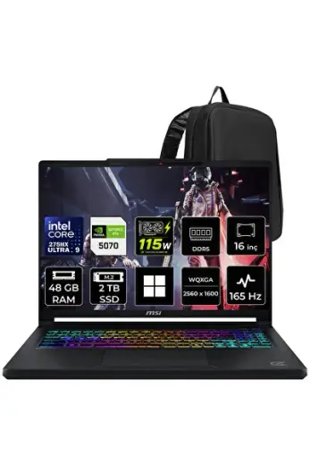 Crosshair 16 Max HX Ultra 9 275HX RTX 5070 12GB 115W 48GB RAM 2TB SSD 16″ QHD+ (2560 x 1600) OLED 165Hz Win11 Home E2WGXK043TRP394 Gaming Laptop + PER4 Çanta