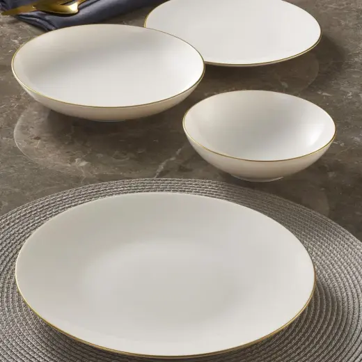 Güral Porselen Atina 16 Parça 4 Kişilik Modern Yuvarlak Bone Porselen Yemek Takımı