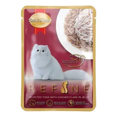 SmartHeart Refine Jöle İçinde Tiftiklenmiş Tavuklu ve Ton Balıklı Yetişkin Kedi Konservesi 70gr