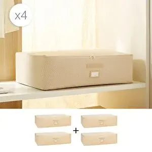 Ocean Home Textile 4'lü Mega Boy Bej Balıksırtı Baza Altı Hurç Set 74 X 46 X 22 Cm