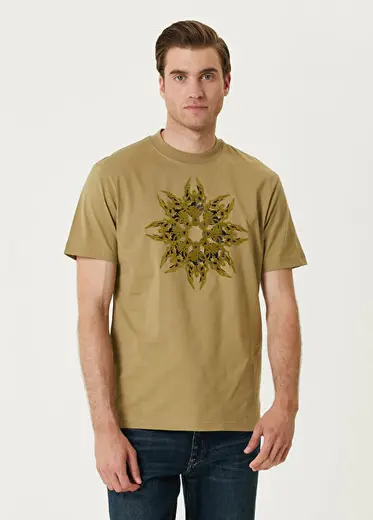Haki Grafik Varak Baskılı T-shirt