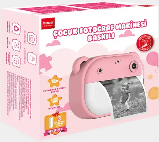 Bood B09QLTYMBH Çocuk Baskılı Fotoğraf Makinesi