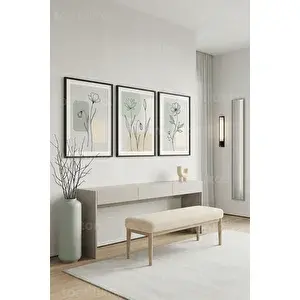 Tontilika Minimalist Botanik Çizimler 3’lü Ahşap Çerçeveli Tablo Seti 30x42 cm