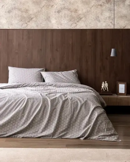 Metz King Size %100 Pamuk Ranforce Baskılı Çarşaflı Nevresim Takımı - Gri