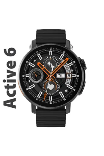 Active6 Akıllı Saat Yuvarlak Alüminyum Kasa Spor Siyah