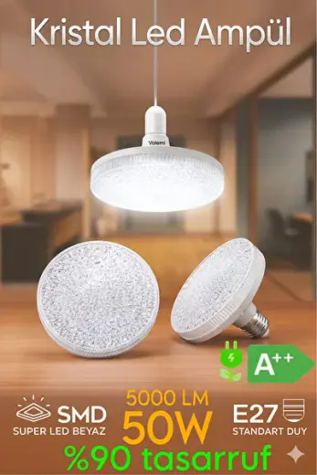 Kristal Tasarım 50W Süper Led Ampul 5000 Lümen E27 Duy Beyaz Işık Yüksek Tasarruflu