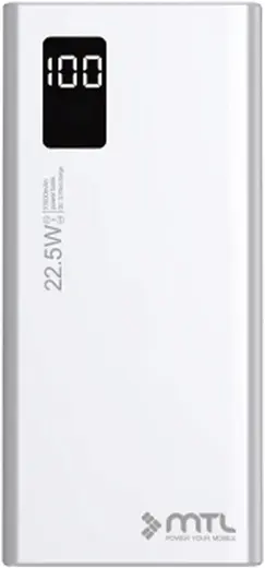 MTL 20000 mAh 22.5W Turbo Şarj Dahili Kablolu LED Göstergeli PD ve QC 3.0 Powerbank MT4520 Beyaz ile uyumlu