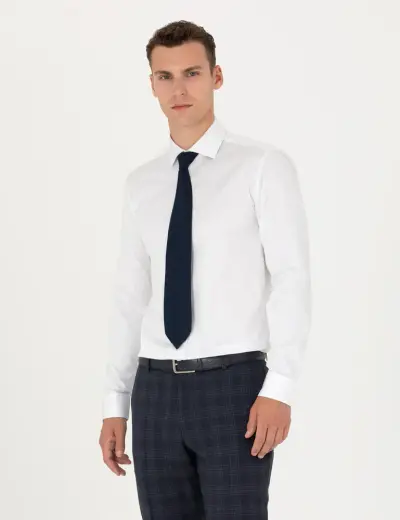Beyaz Likralı Kolay Ütülenebilir Ex. Slim Fit Basic Gömlek