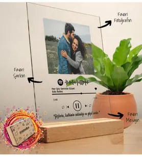 Kişiye Özel Kendin Tasarla Fotoğraflı Spotify Şarkı Barkodlu Masaüstü Plak Fotoğraf Çerçevesi