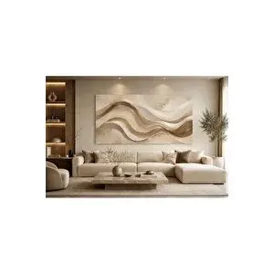 Mgi Design Modern Soyut Dalga Kanvas Tablo – Bej Krem Gold Dokulu Lüks Duvar Dekoru | Çerçevesiz Minimalist Sax | Modern Duvar Dekoru | Salon, Yatak Odası Ve Ofis İçin | Sanatsal Ev Dekorasyonu 80x120 cm